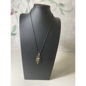 Cross Pendant Necklace With Adjustable Black Cord